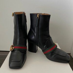 Gucci Marmont Black Smooth Leather Ankle Boots 37.5